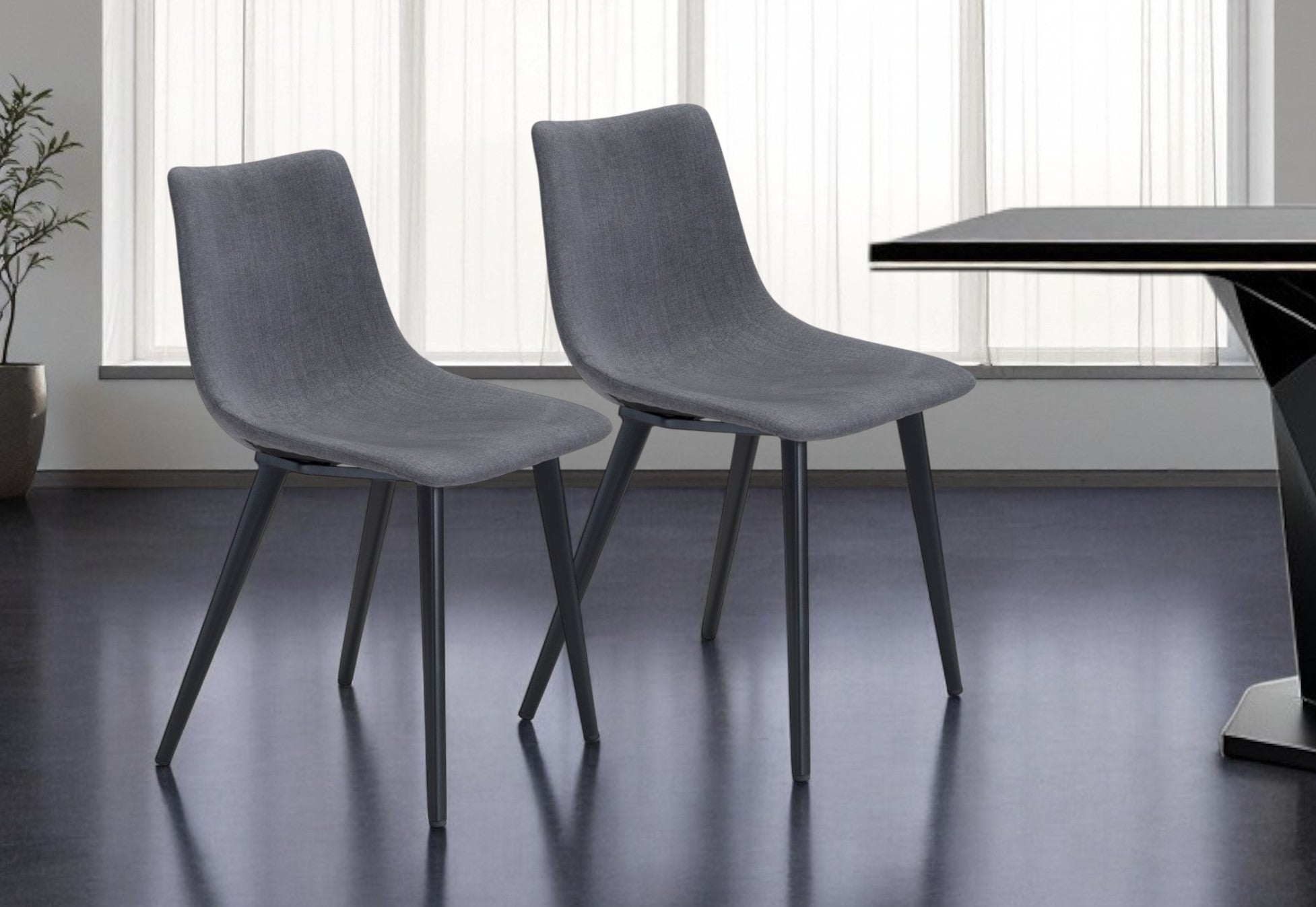 Set of Two Gray And Black Upholstered Fabric Dining Side Chairs-Dining Chairs-DECOROLALA