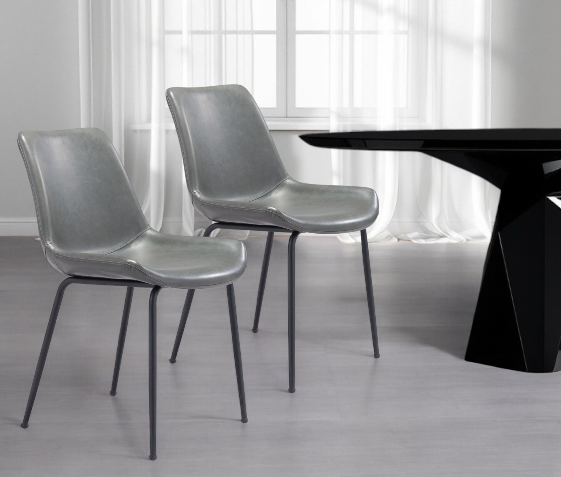 Set of Two Gray And Black Upholstered Faux Leather Dining Side Chairs-Dining Chairs-DECOROLALA