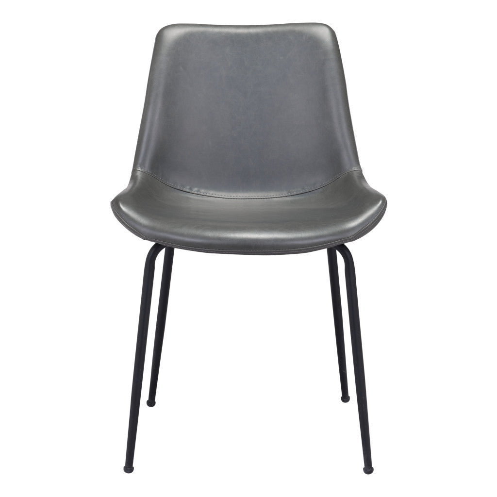 Set of Two Gray And Black Upholstered Faux Leather Dining Side Chairs-Dining Chairs-DECOROLALA