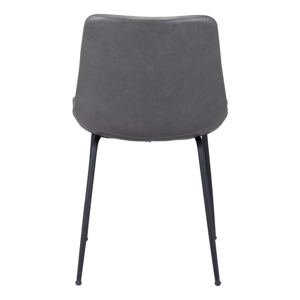 Set of Two Gray And Black Upholstered Faux Leather Dining Side Chairs-Dining Chairs-DECOROLALA