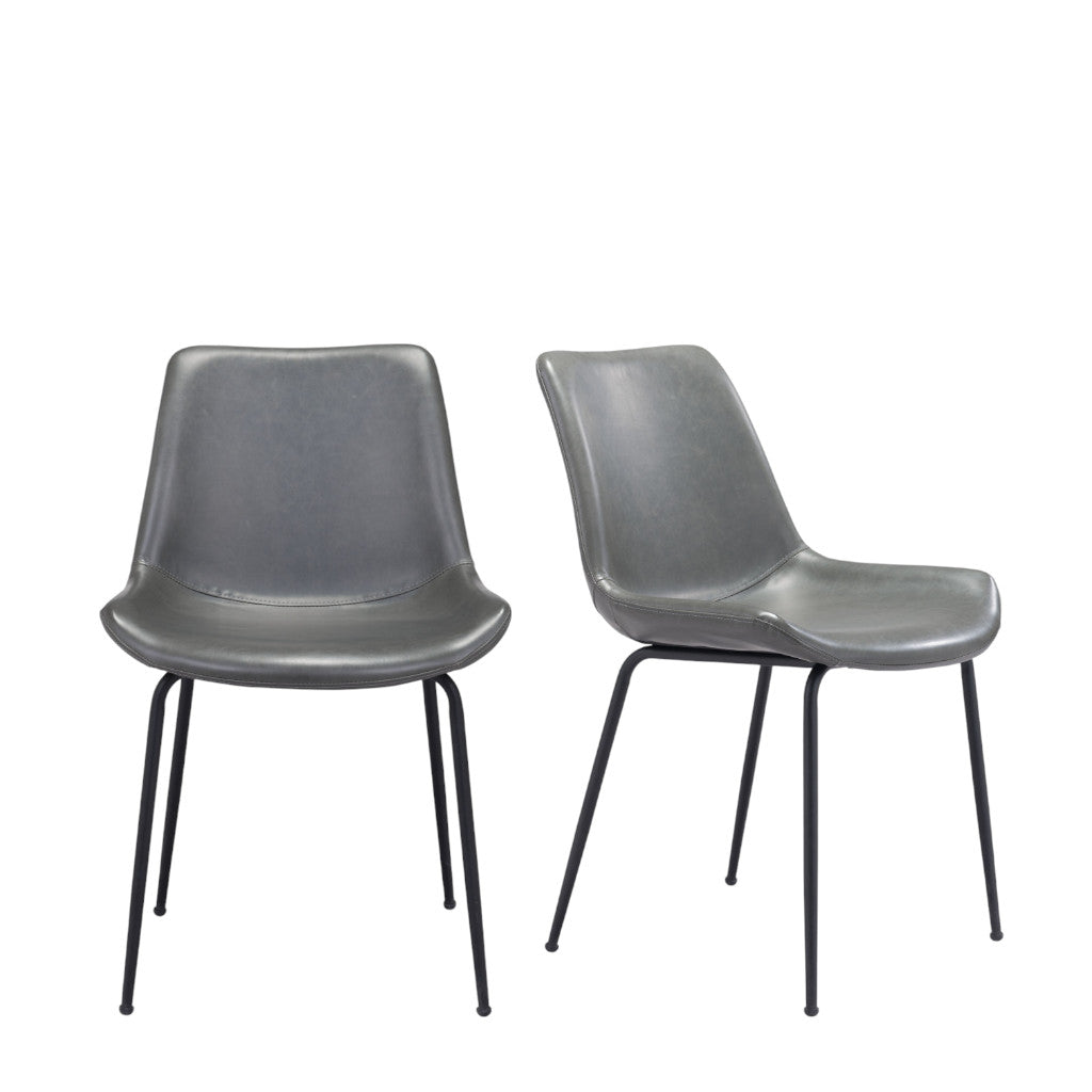 Set of Two Gray And Black Upholstered Faux Leather Dining Side Chairs-Dining Chairs-DECOROLALA