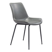 Set of Two Gray And Black Upholstered Faux Leather Dining Side Chairs-Dining Chairs-DECOROLALA