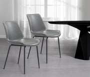 Set of Two Gray And Black Upholstered Faux Leather Dining Side Chairs-Dining Chairs-DECOROLALA