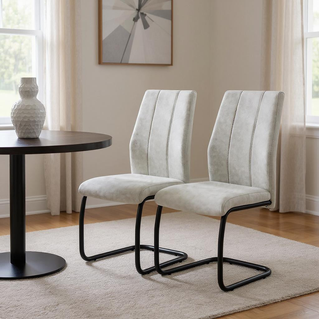 Set of Two Gray And Black Upholstered Polyester Dining Side Chairs-Dining Chairs-DECOROLALA