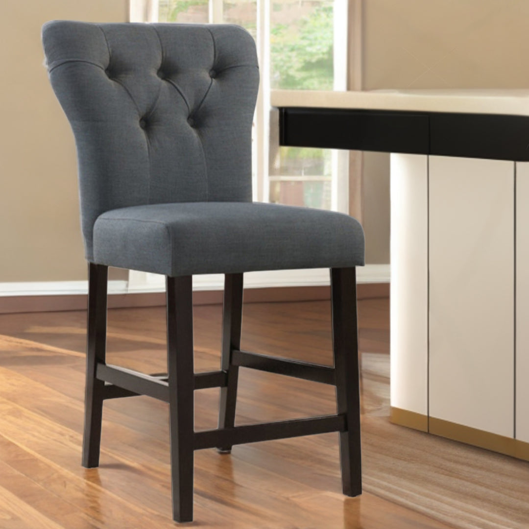 Set of Two Gray And Brown Solid Wood Counter Height Bar Chairs-Bar Chairs-DECOROLALA