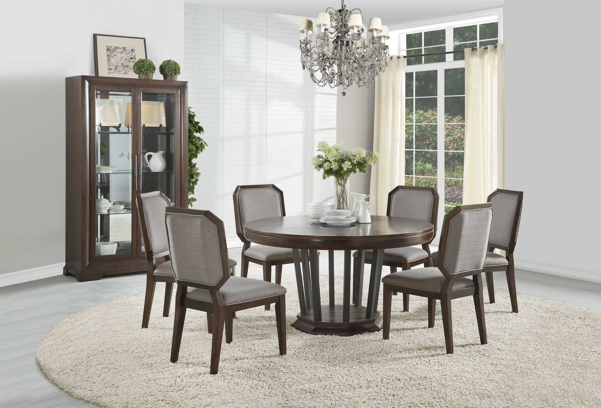 Set of Two Gray And Brown Upholstered Fabric Dining Side Chairs-Dining Chairs-DECOROLALA