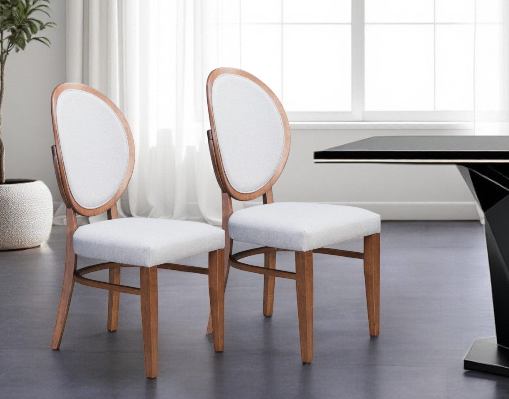 Set of Two Gray And Brown Upholstered Fabric King Louis Back Dining Side Chairs-Dining Chairs-DECOROLALA