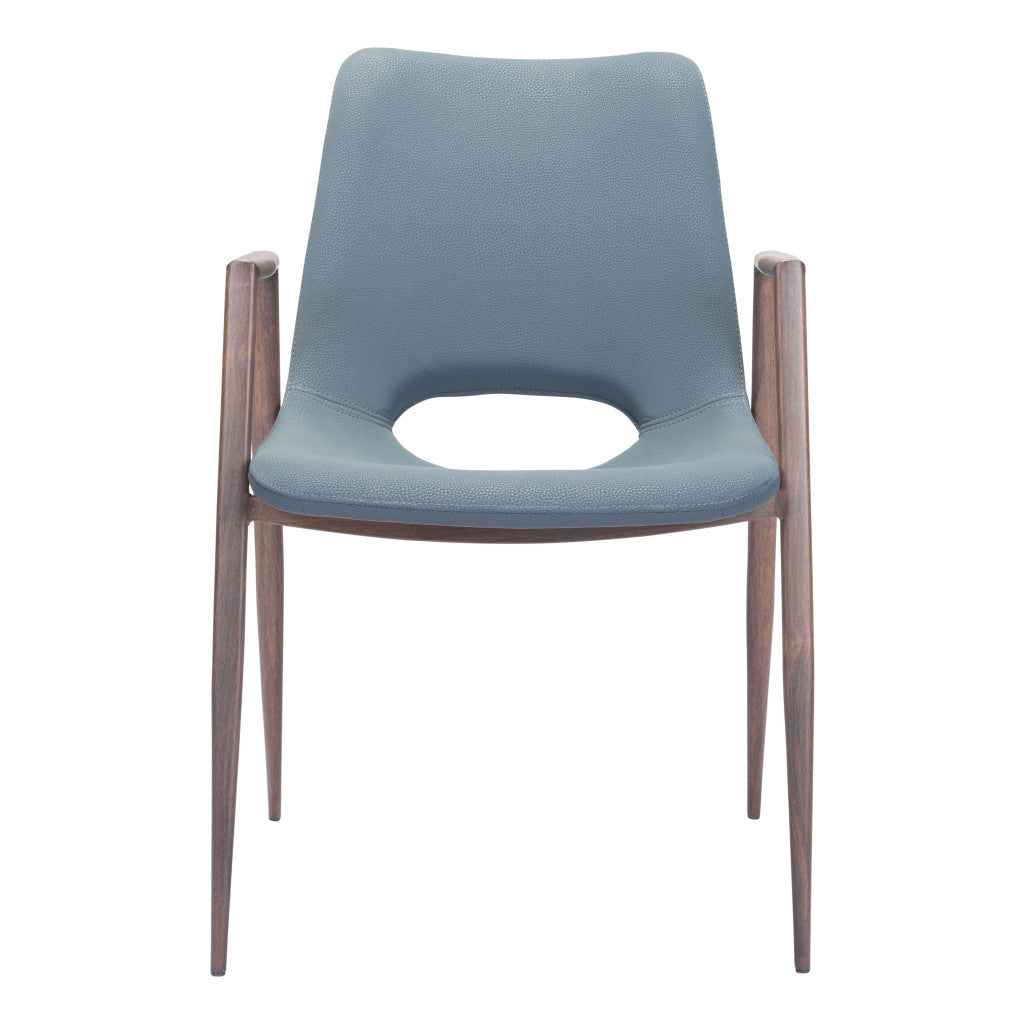 Set of Two Gray And Brown Upholstered Faux Leather Open Back Dining Arm Chairs-Dining Chairs-DECOROLALA