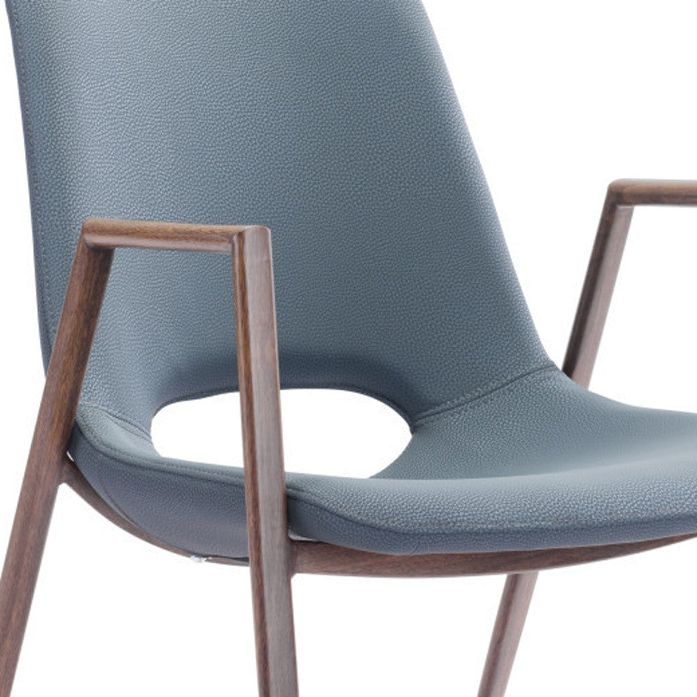 Set of Two Gray And Brown Upholstered Faux Leather Open Back Dining Arm Chairs-Dining Chairs-DECOROLALA