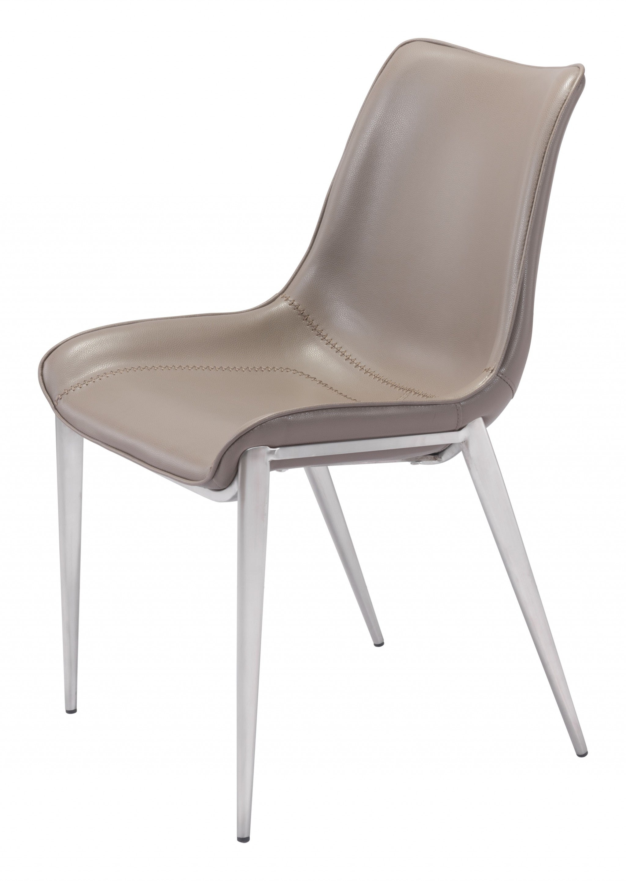 Set of Two Gray And Silver Upholstered Faux Leather Dining Side Chairs-Dining Chairs-DECOROLALA