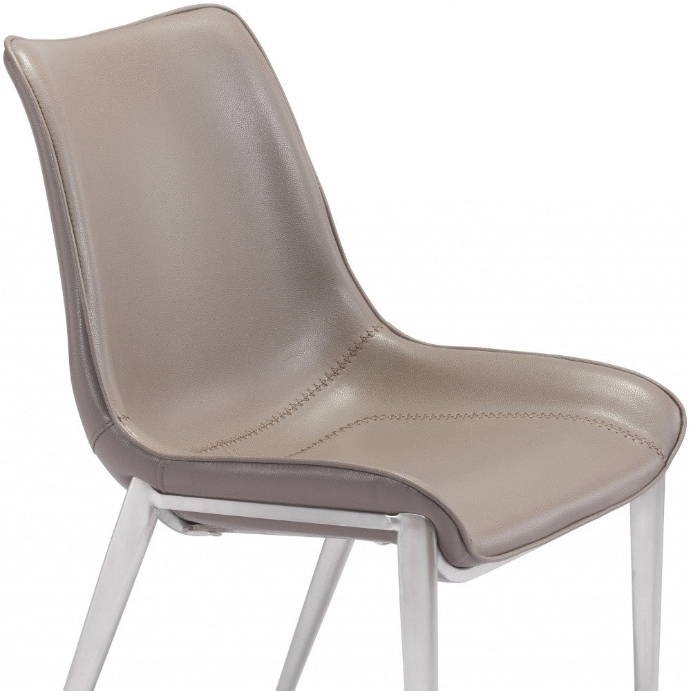 Set of Two Gray And Silver Upholstered Faux Leather Dining Side Chairs-Dining Chairs-DECOROLALA