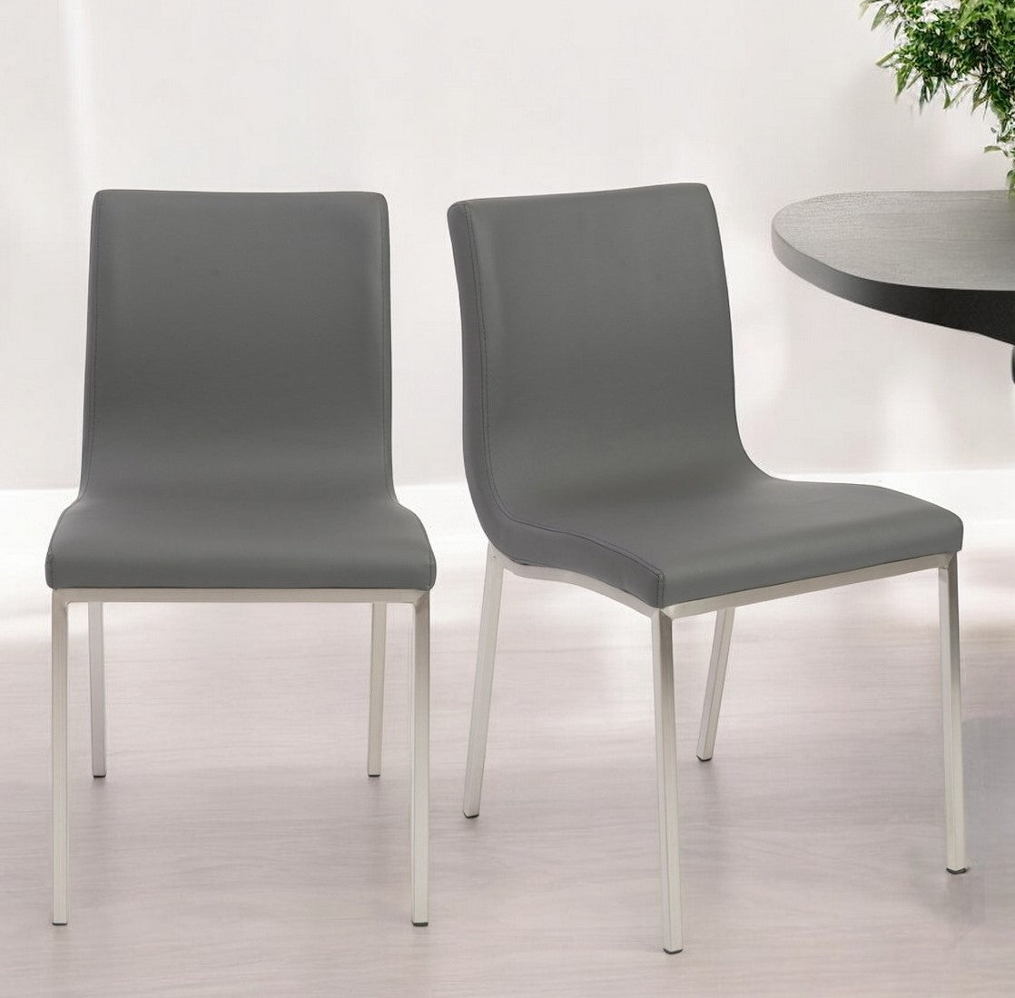 Set of Two Gray And Silver Upholstered Leather Dining Side Chairs-Dining Chairs-DECOROLALA