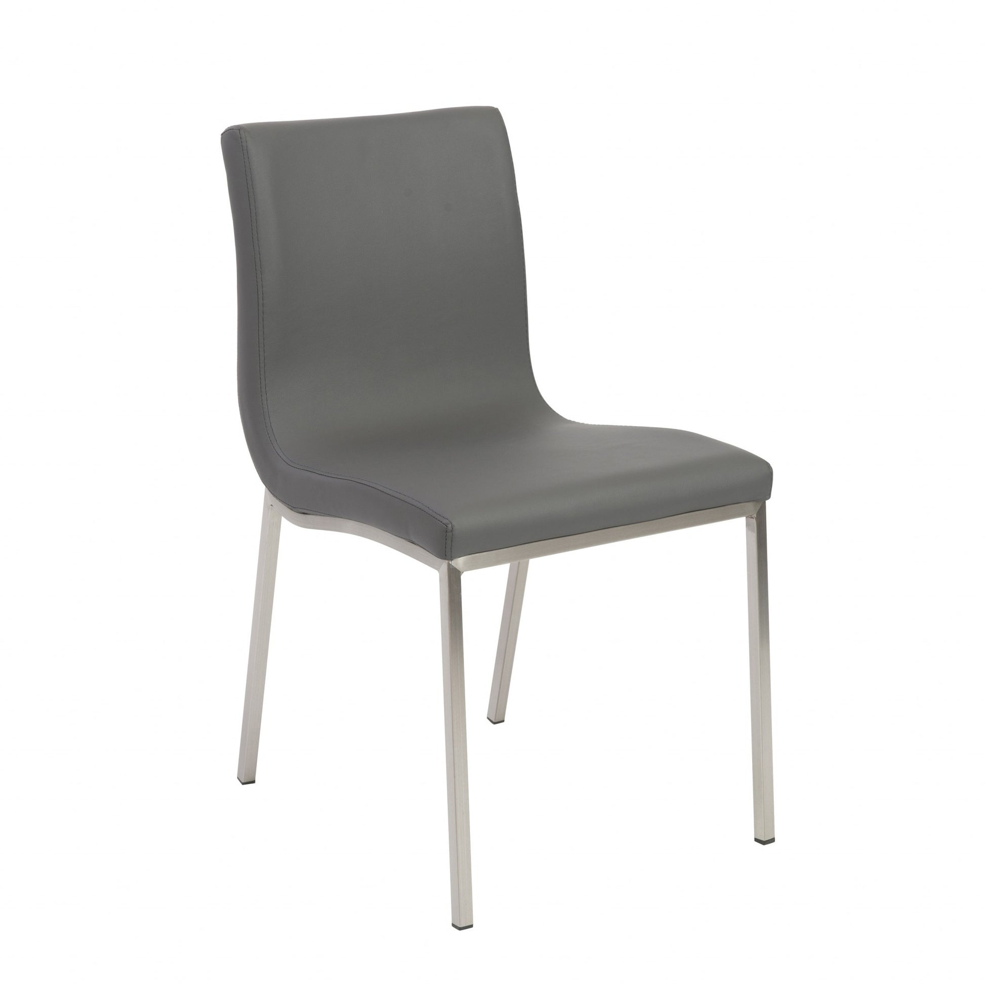 Set of Two Gray And Silver Upholstered Leather Dining Side Chairs-Dining Chairs-DECOROLALA