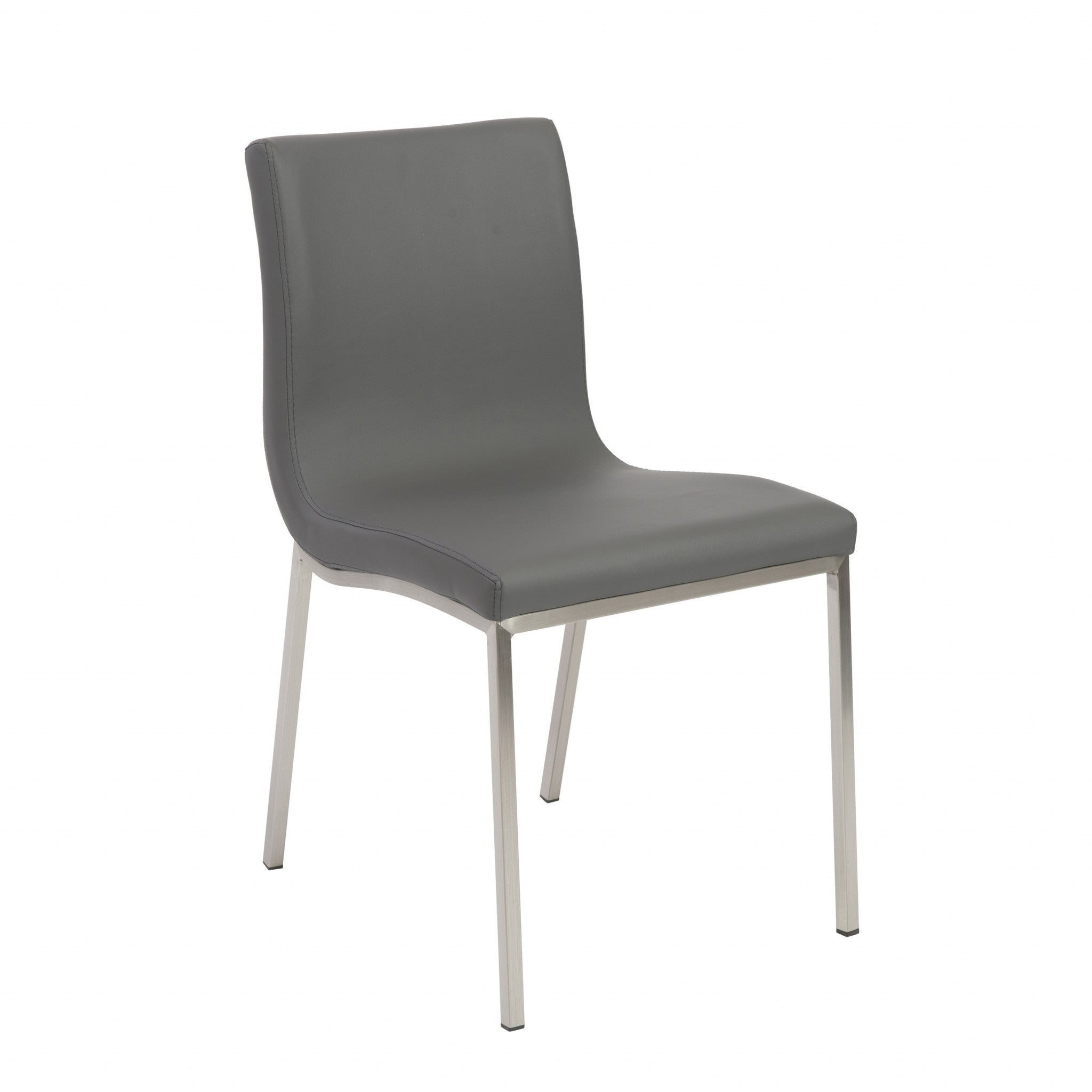 Set of Two Gray And Silver Upholstered Leather Dining Side Chairs-Dining Chairs-DECOROLALA