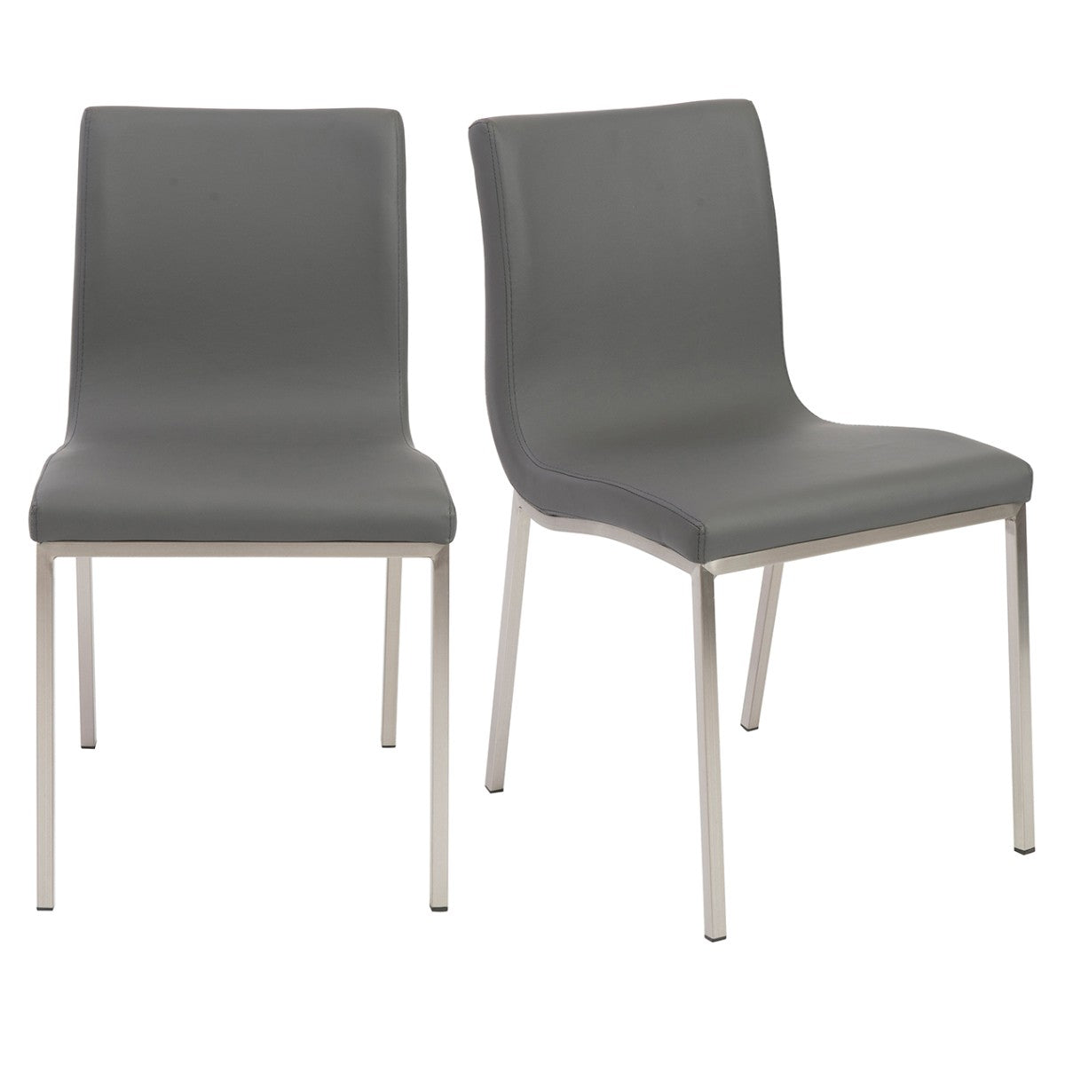 Set of Two Gray And Silver Upholstered Leather Dining Side Chairs-Dining Chairs-DECOROLALA