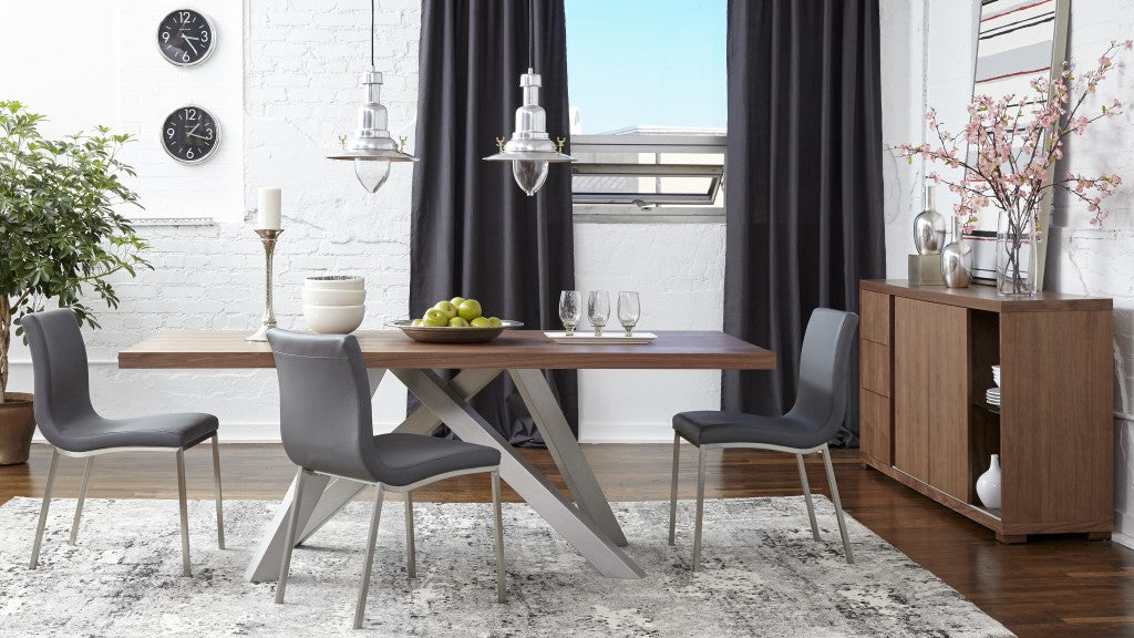 Set of Two Gray And Silver Upholstered Leather Dining Side Chairs-Dining Chairs-DECOROLALA