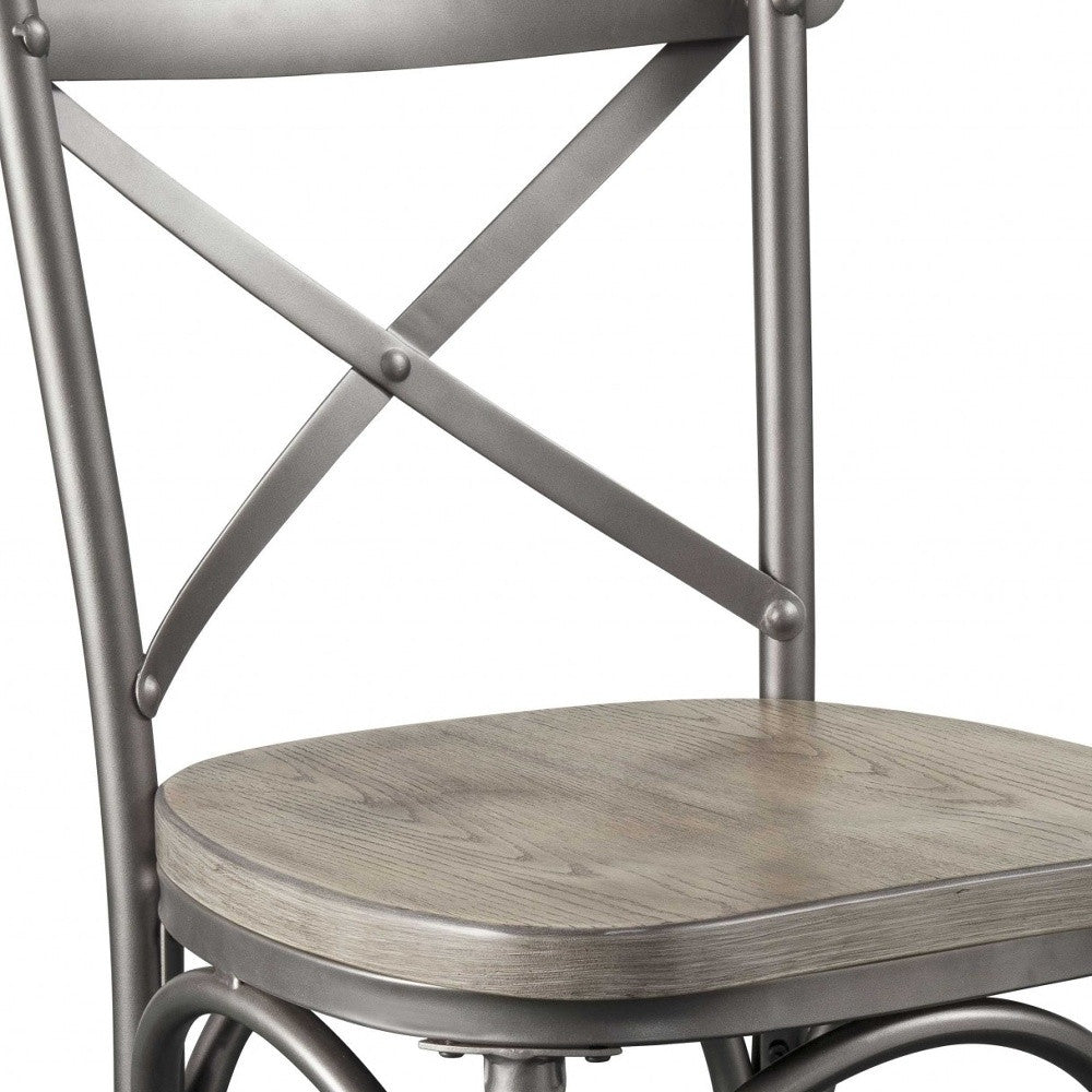 Set of Two Gray Metal Counter Height Bar Chairs-Bar Chairs-DECOROLALA