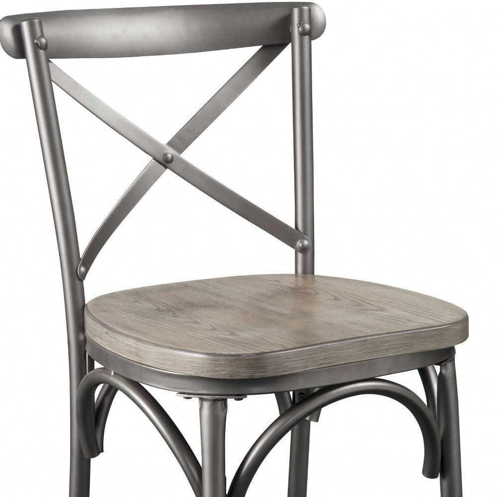 Set of Two Gray Metal Counter Height Bar Chairs-Bar Chairs-DECOROLALA