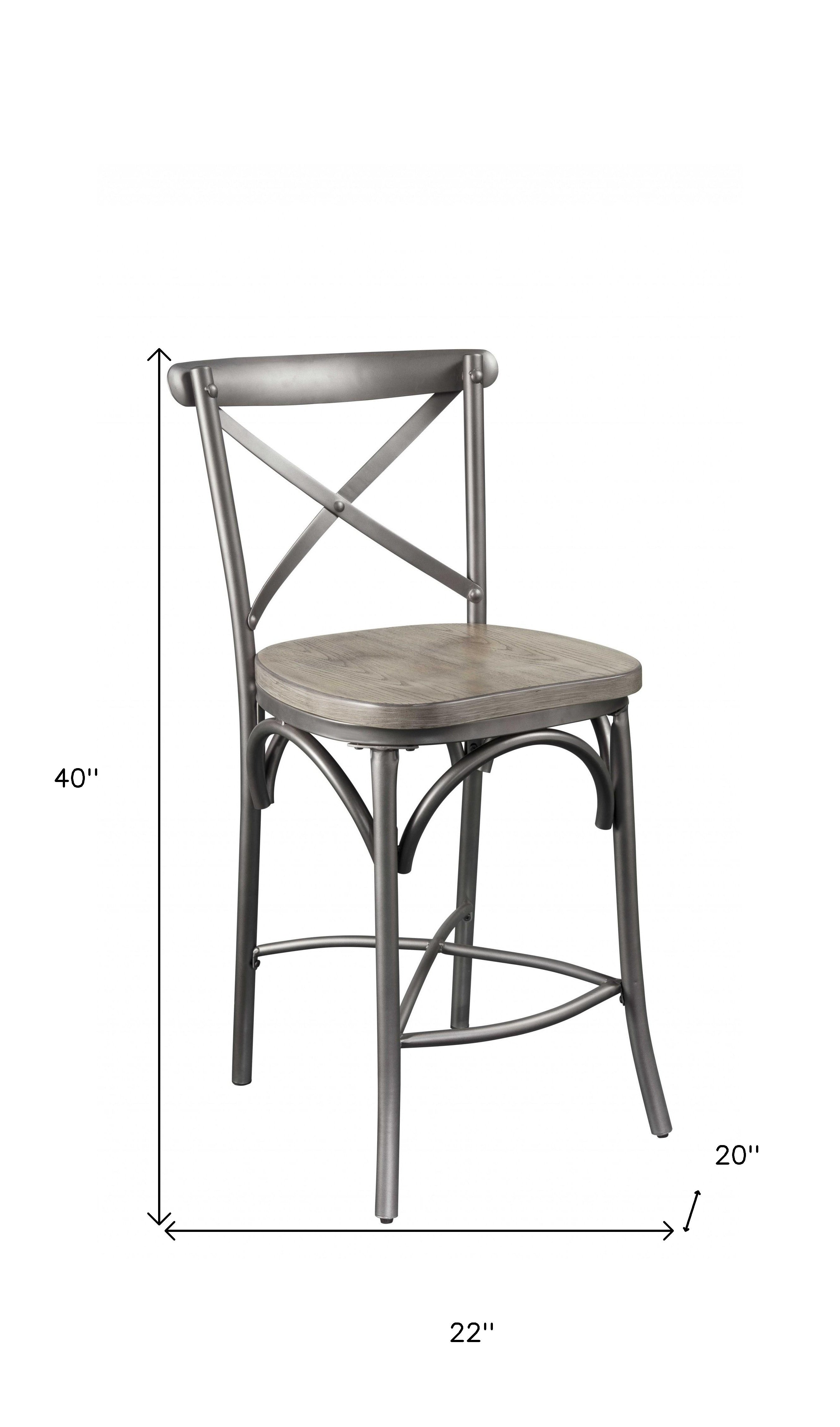 Set of Two Gray Metal Counter Height Bar Chairs-Bar Chairs-DECOROLALA