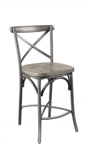 Set of Two Gray Metal Counter Height Bar Chairs-Bar Chairs-DECOROLALA