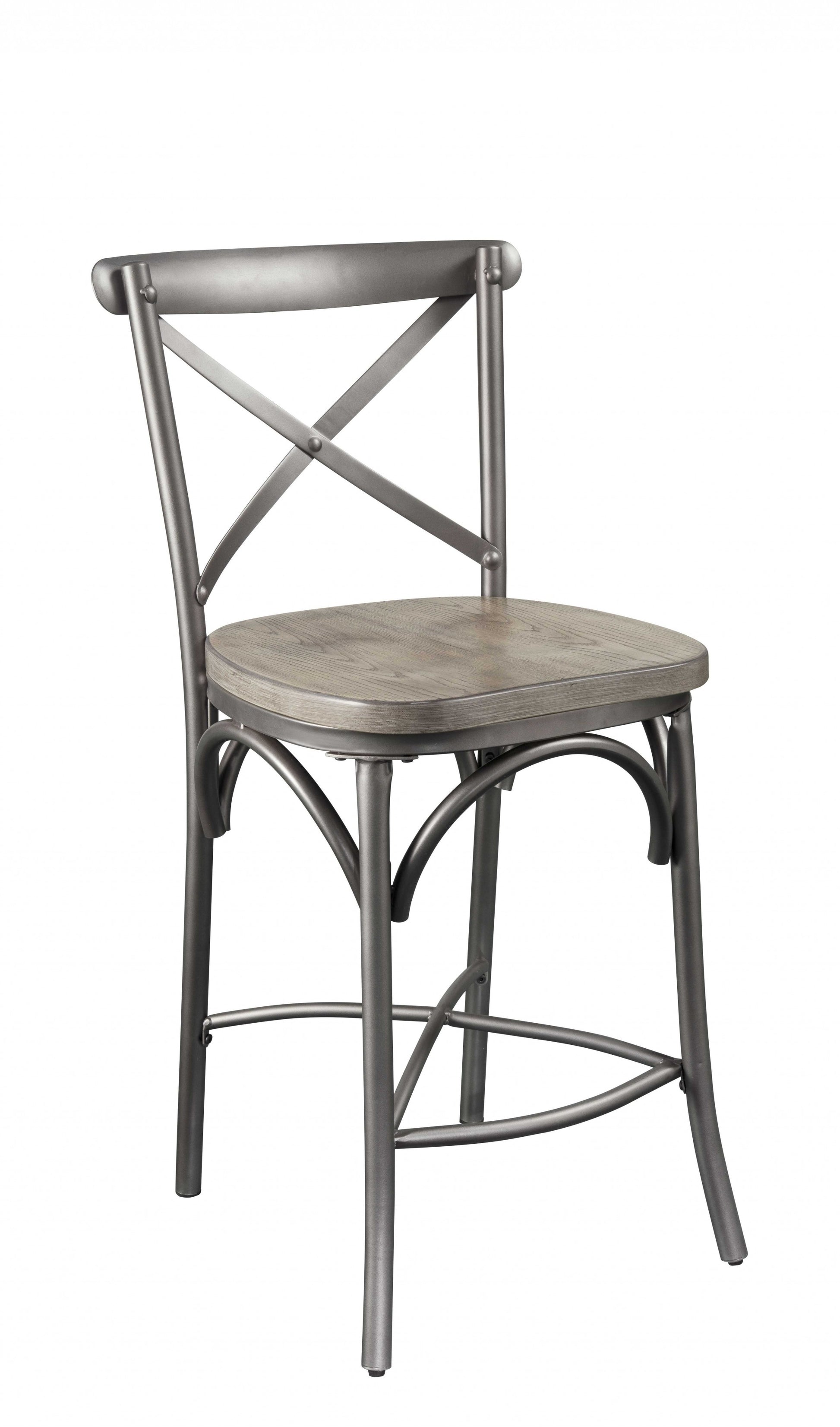 Set of Two Gray Metal Counter Height Bar Chairs-Bar Chairs-DECOROLALA