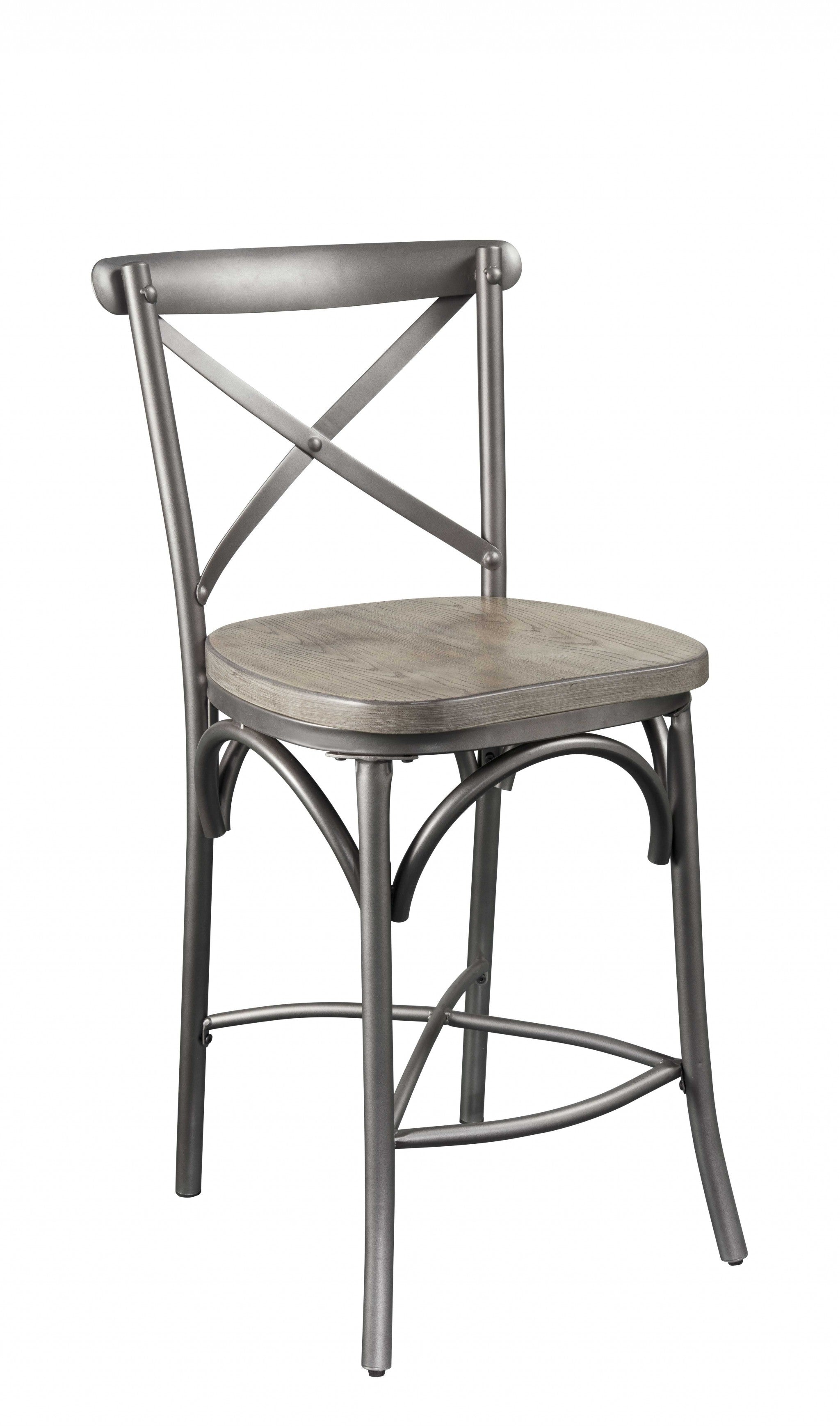 Set of Two Gray Metal Counter Height Bar Chairs-Bar Chairs-DECOROLALA