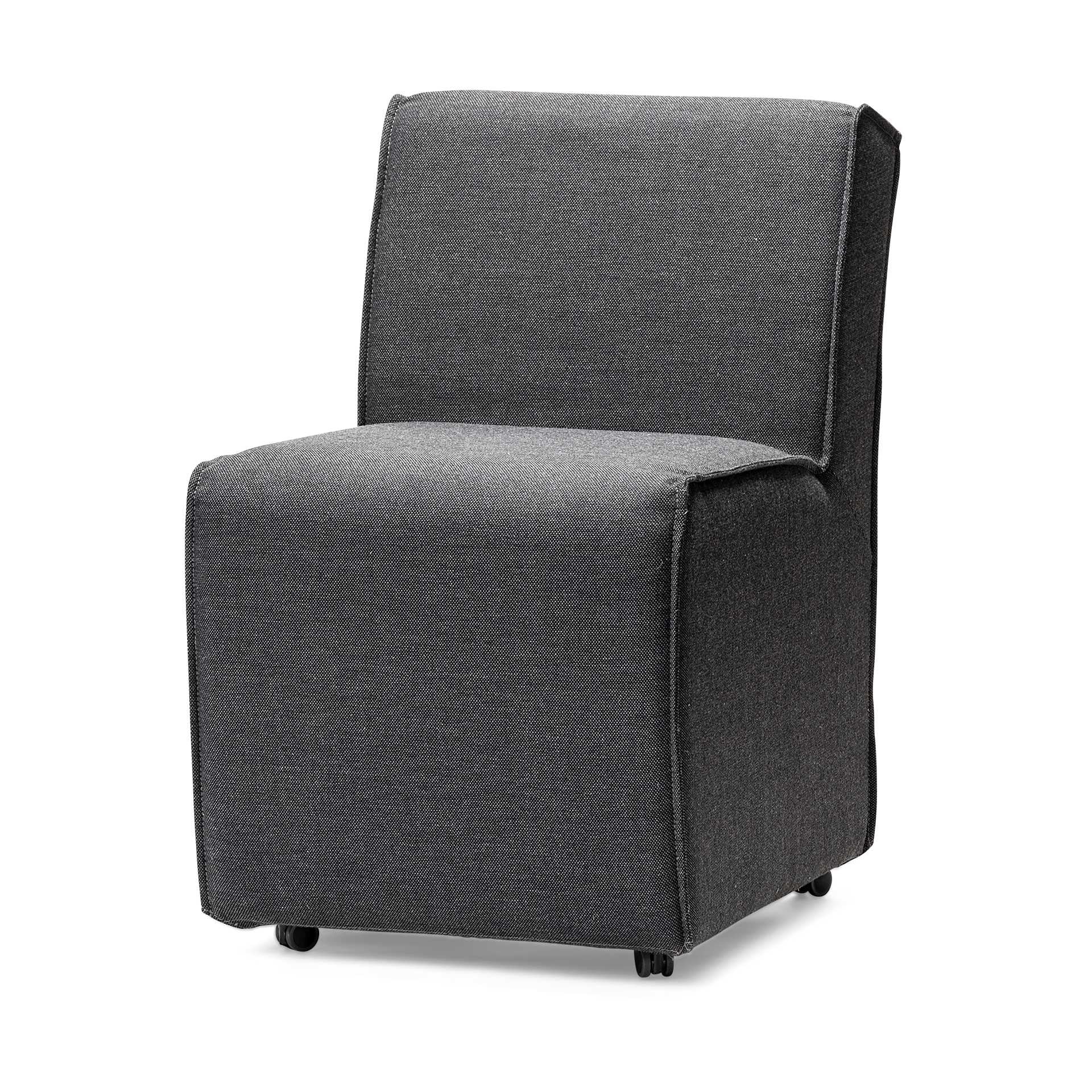 Set of Two Gray Upholstered Fabric Dining Side Chairs With Wheels-Dining Chairs-DECOROLALA