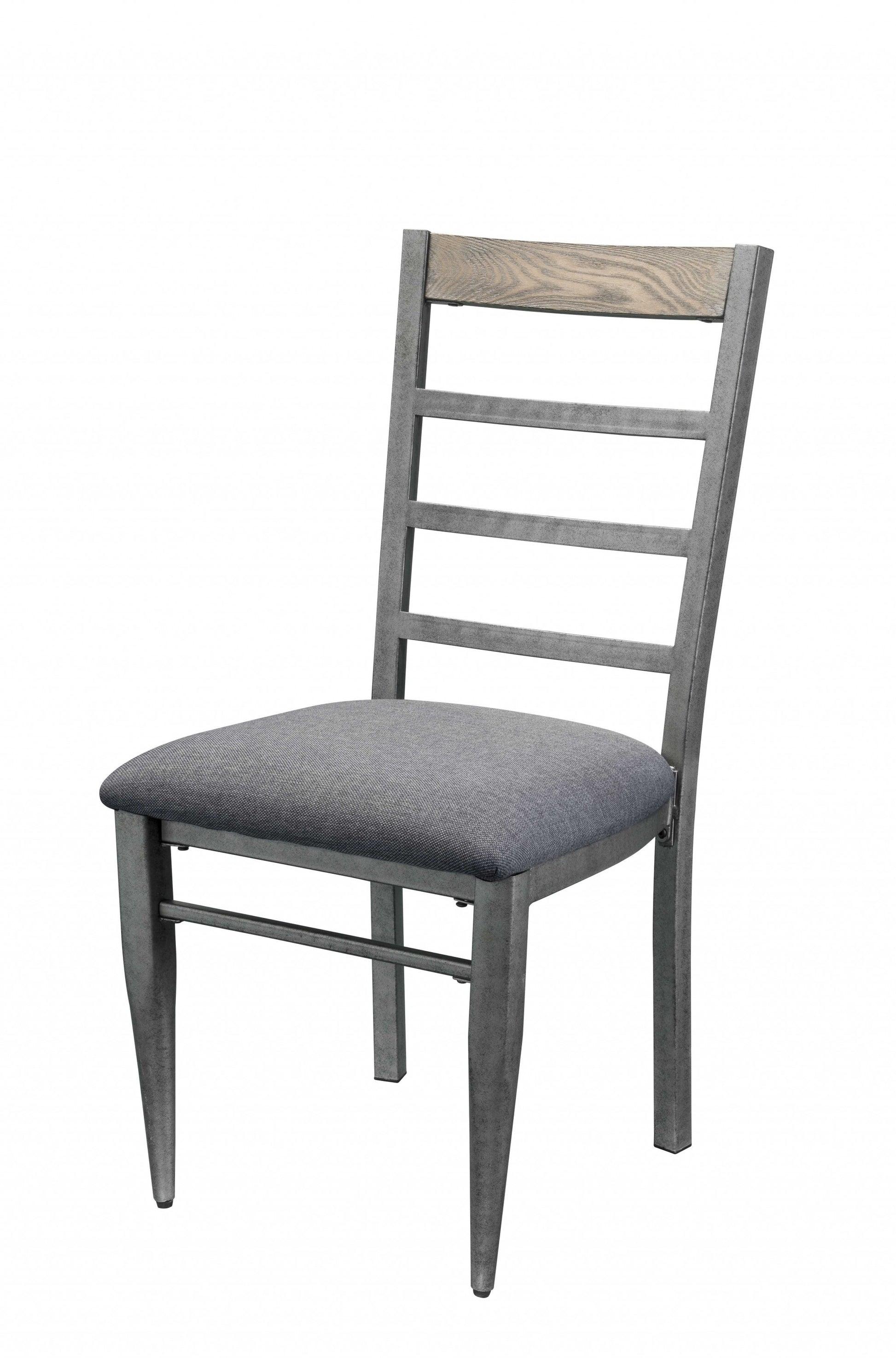 Set of Two Gray Upholstered Fabric Ladder Back Dining Side Chairs-Dining Chairs-DECOROLALA