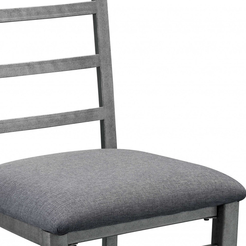 Set of Two Gray Upholstered Fabric Ladder Back Dining Side Chairs-Dining Chairs-DECOROLALA