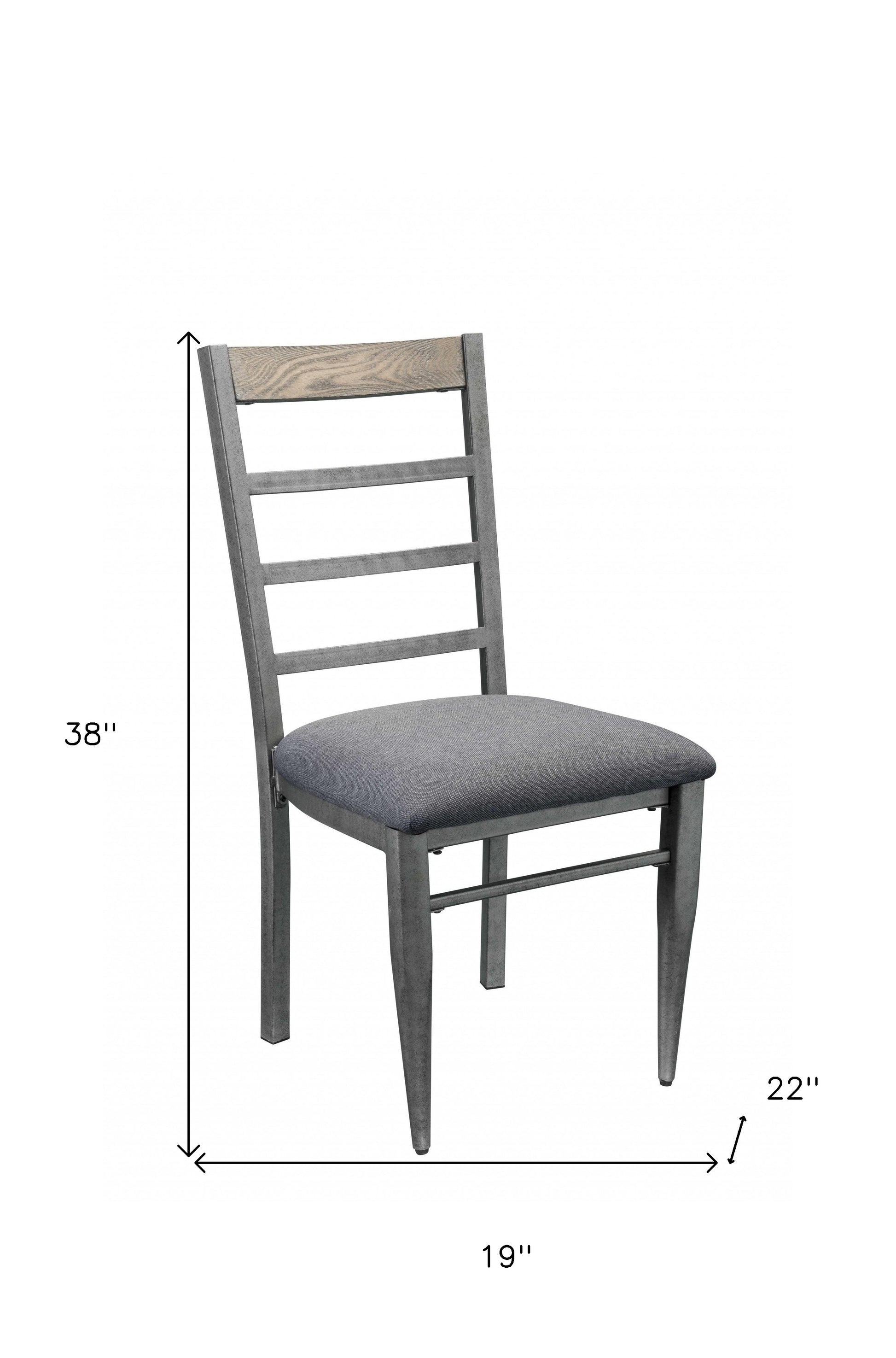 Set of Two Gray Upholstered Fabric Ladder Back Dining Side Chairs-Dining Chairs-DECOROLALA