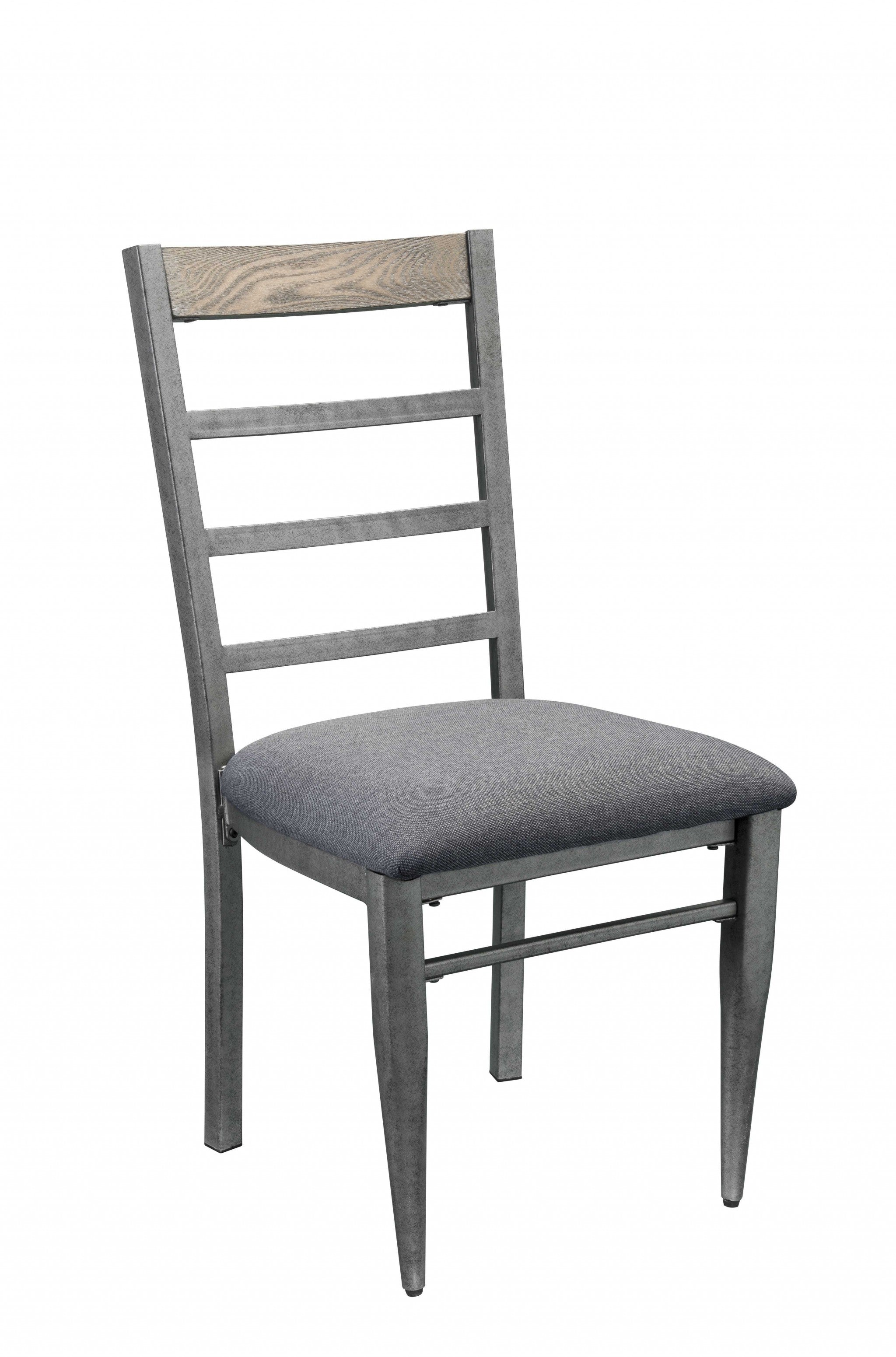 Set of Two Gray Upholstered Fabric Ladder Back Dining Side Chairs-Dining Chairs-DECOROLALA