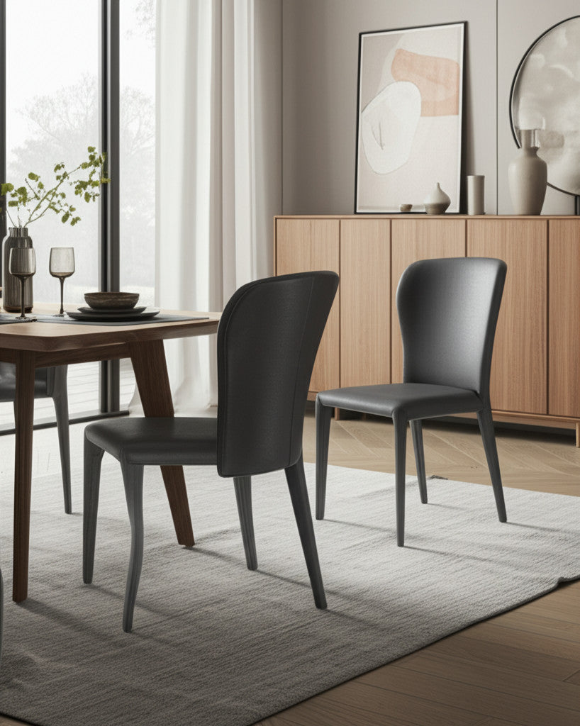 Set of Two Gray Upholstered Faux Leather Dining Side Chairs-Dining Chairs-DECOROLALA