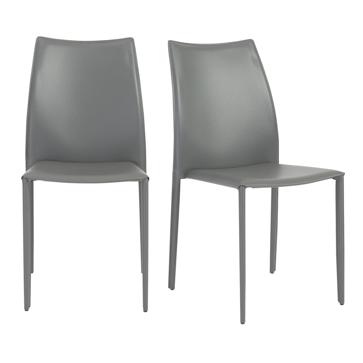 Set of Two Gray Upholstered Leather Dining Side Chairs-Dining Chairs-DECOROLALA