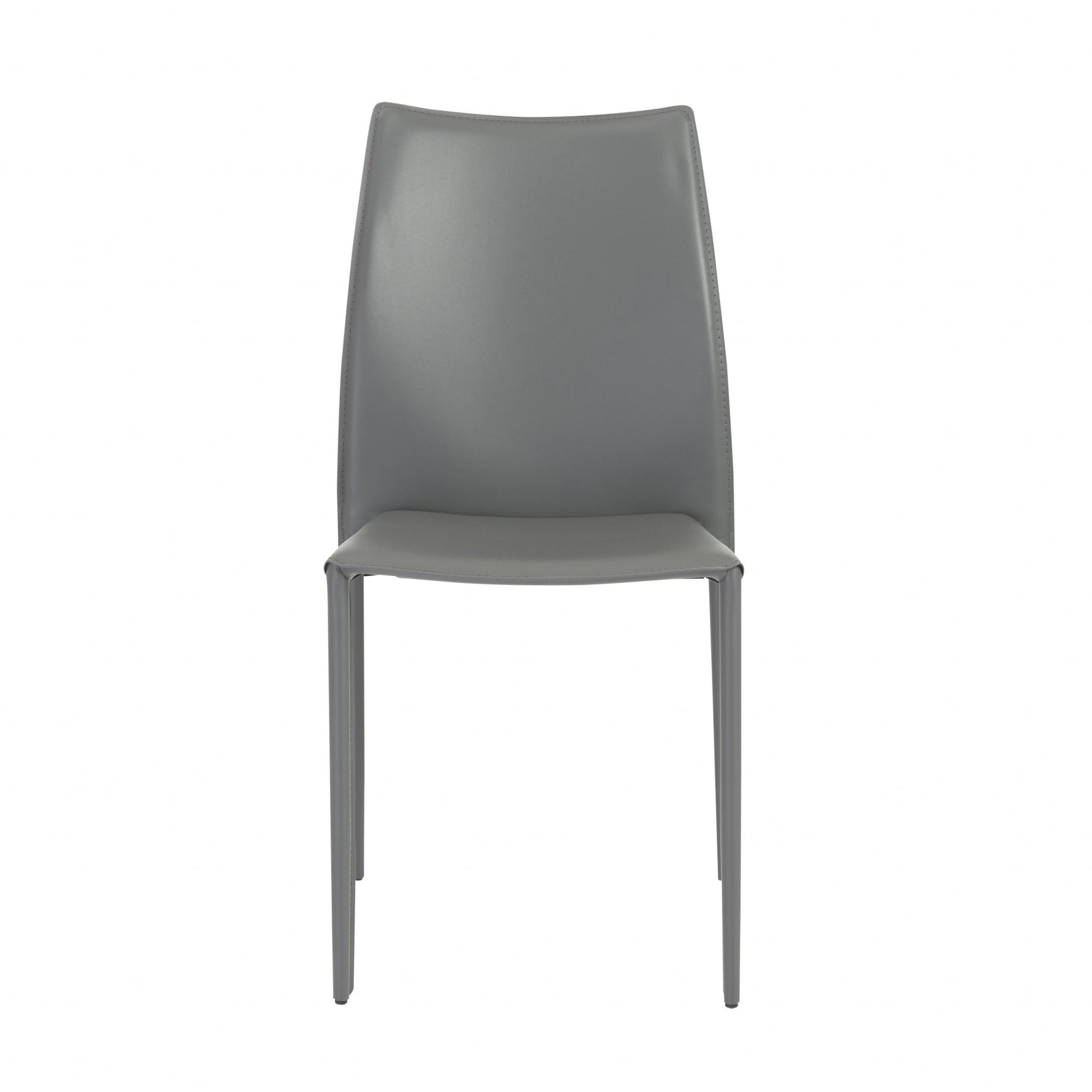 Set of Two Gray Upholstered Leather Dining Side Chairs-Dining Chairs-DECOROLALA
