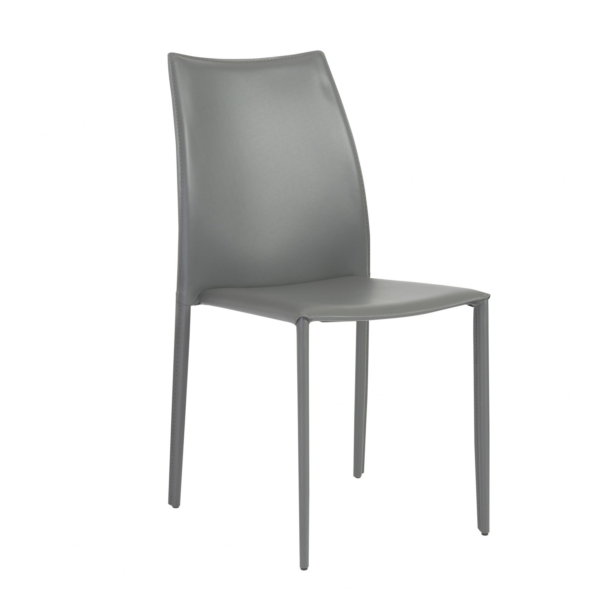 Set of Two Gray Upholstered Leather Dining Side Chairs-Dining Chairs-DECOROLALA