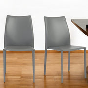 Set of Two Gray Upholstered Leather Dining Side Chairs-Dining Chairs-DECOROLALA