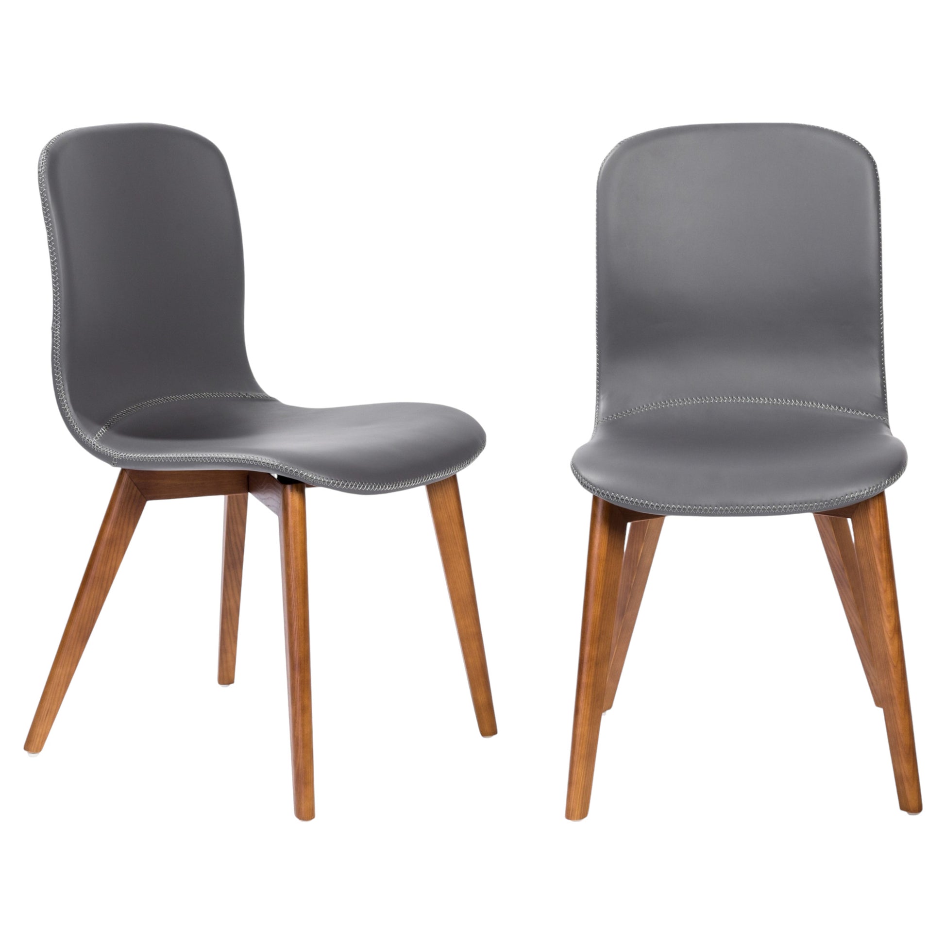Set of Two Gray and Brown Upholstered Faux Leather Dining Side Chairs-Dining Chairs-DECOROLALA