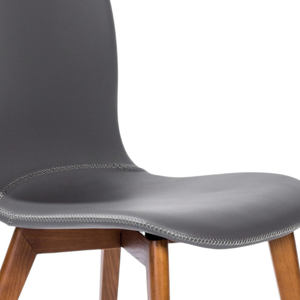 Set of Two Gray and Brown Upholstered Faux Leather Dining Side Chairs-Dining Chairs-DECOROLALA