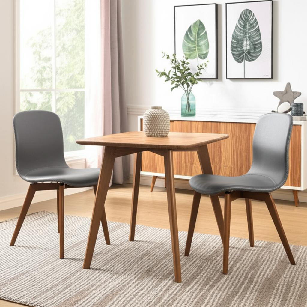 Set of Two Gray and Brown Upholstered Faux Leather Dining Side Chairs-Dining Chairs-DECOROLALA