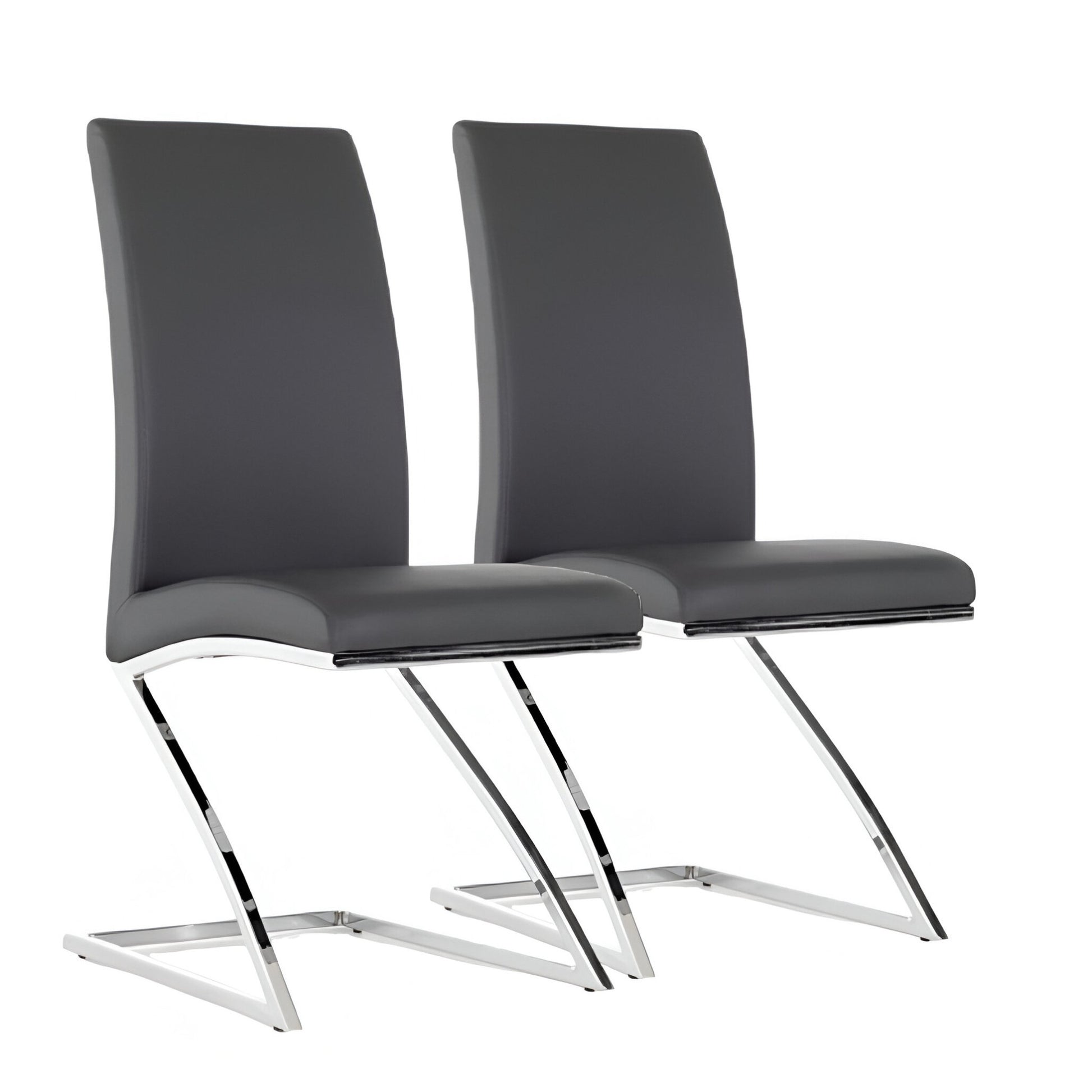 Set of Two Gray and Silver Upholstered Faux Leather Dining Side Chairs-Dining Chairs-DECOROLALA