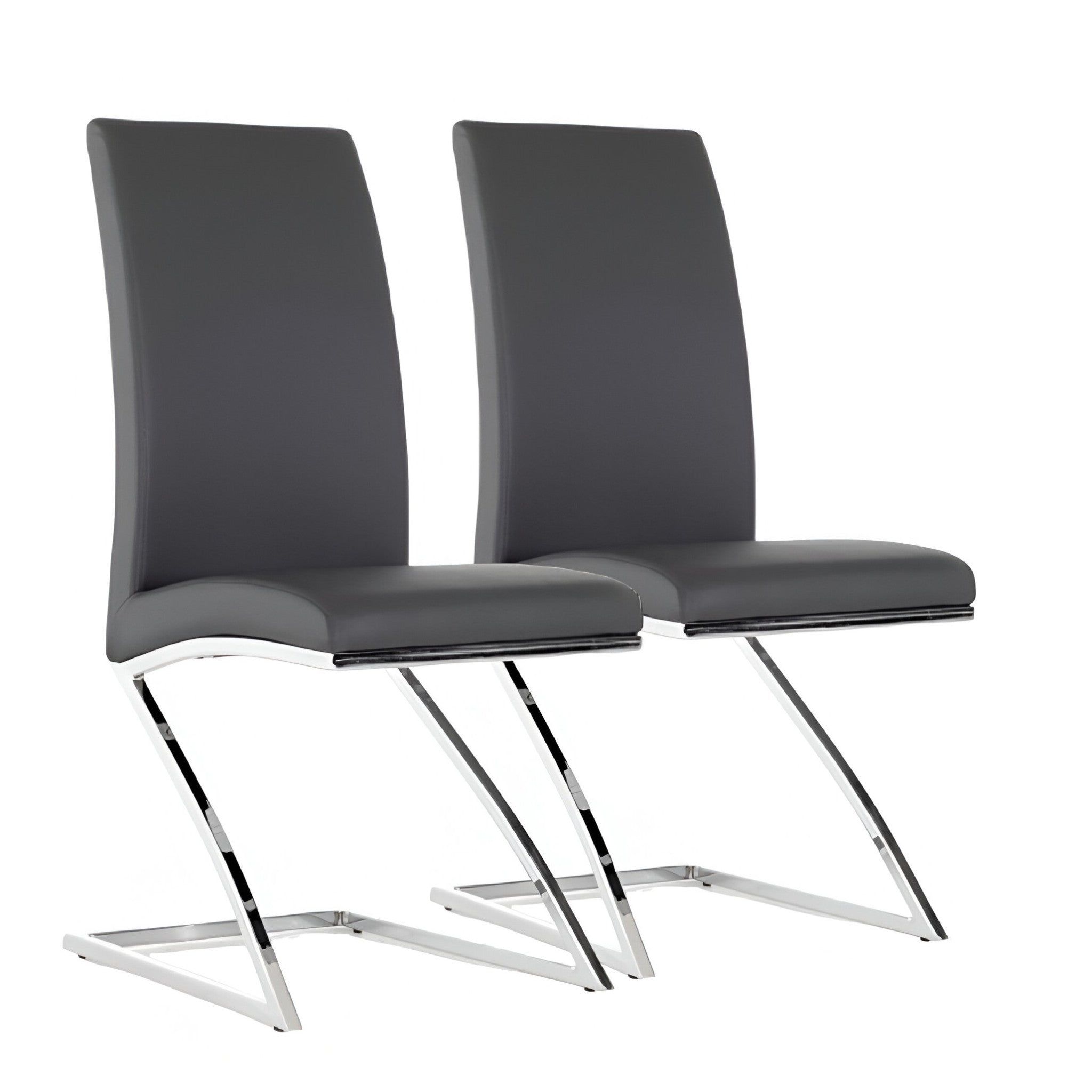 Set of Two Gray and Silver Upholstered Faux Leather Dining Side Chairs-Dining Chairs-DECOROLALA