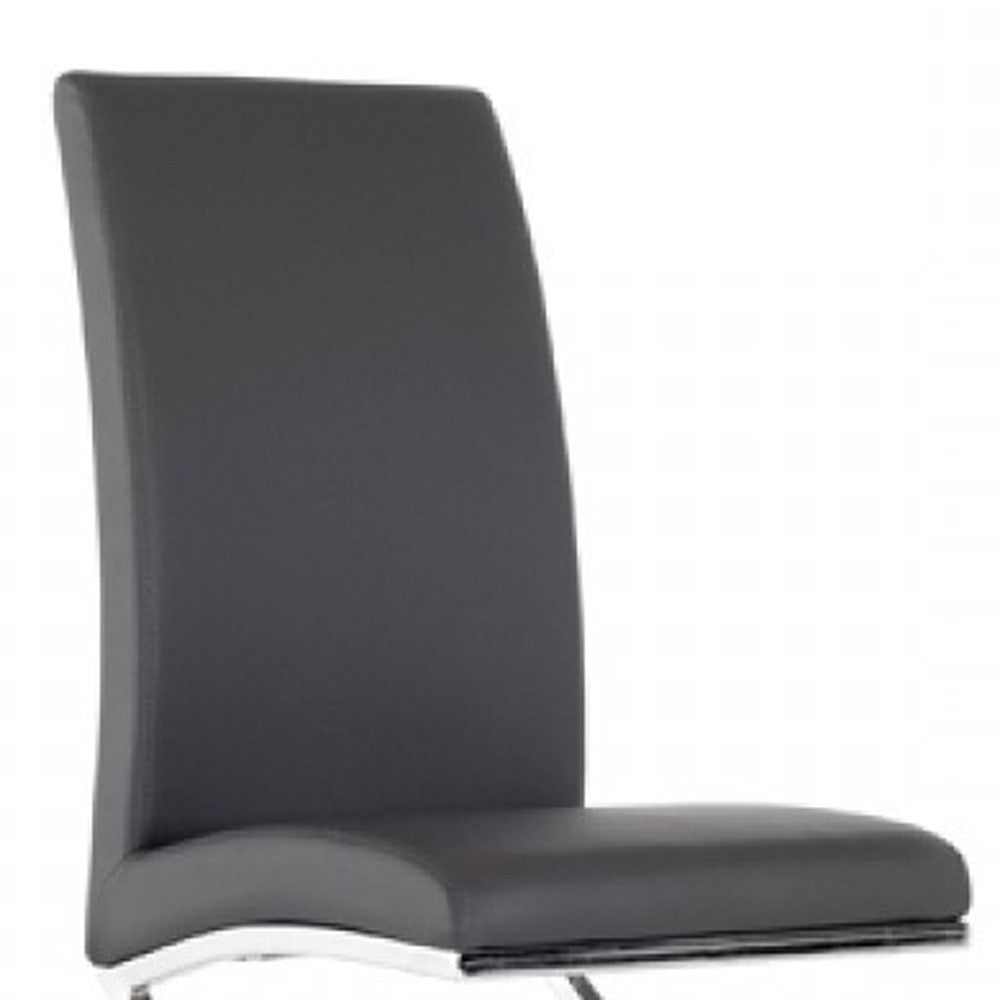 Set of Two Gray and Silver Upholstered Faux Leather Dining Side Chairs-Dining Chairs-DECOROLALA