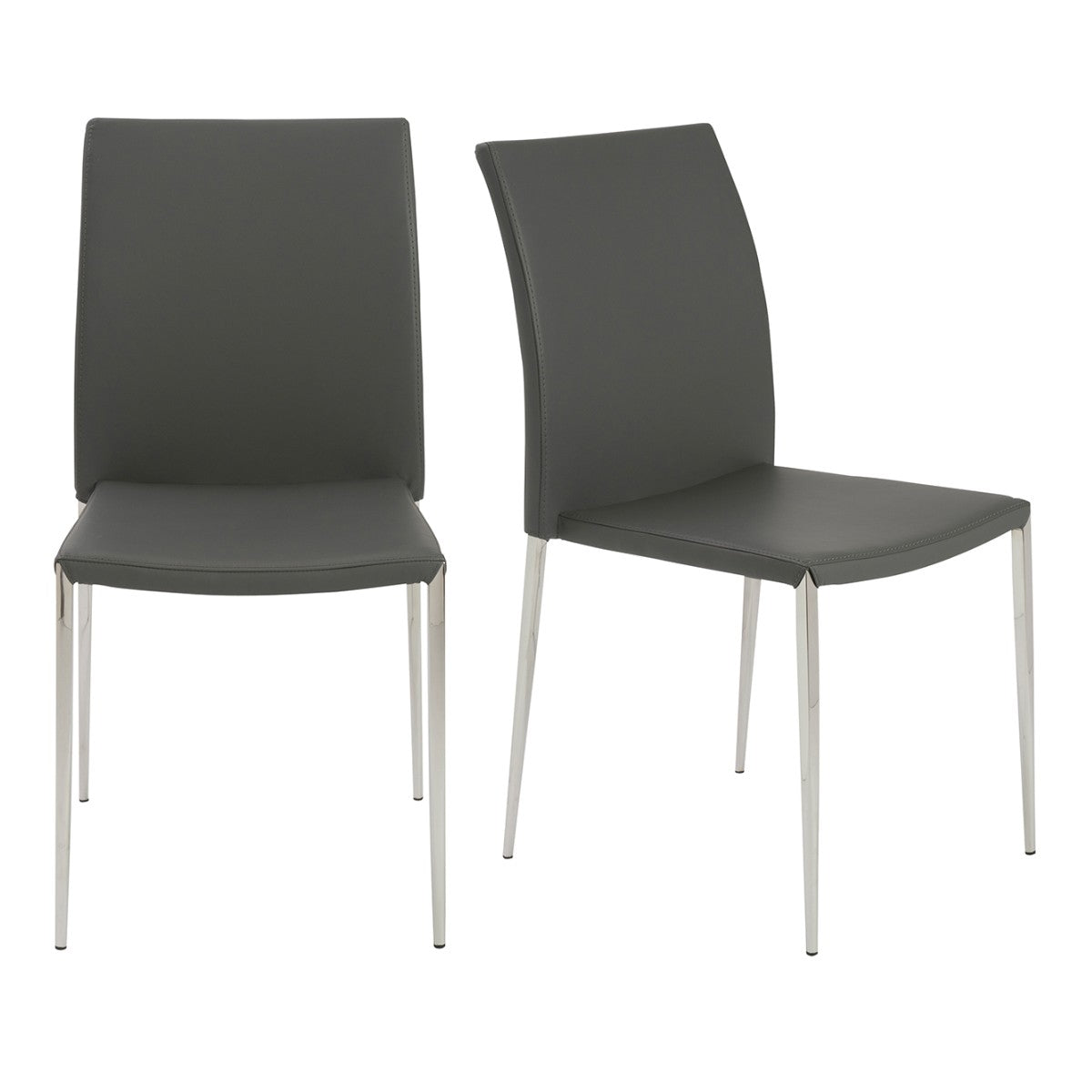 Set of Two Gray and Silver Upholstered Leather Dining Side Chairs-Dining Chairs-DECOROLALA