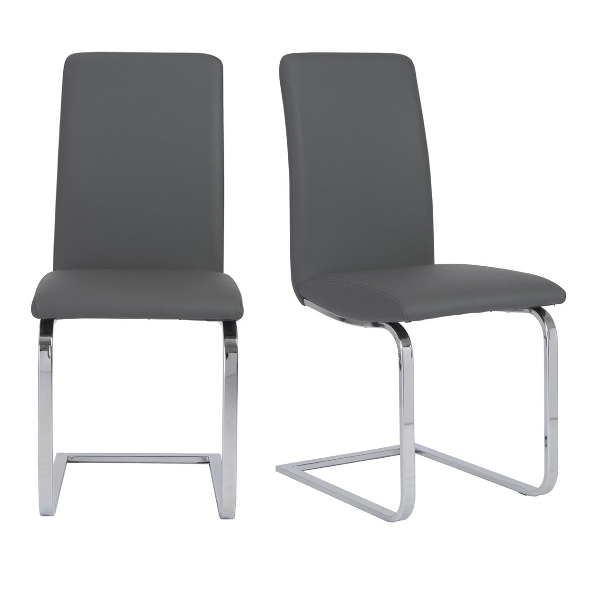 Set of Two Gray and Silver Upholstered Leather Dining Side Chairs-Dining Chairs-DECOROLALA