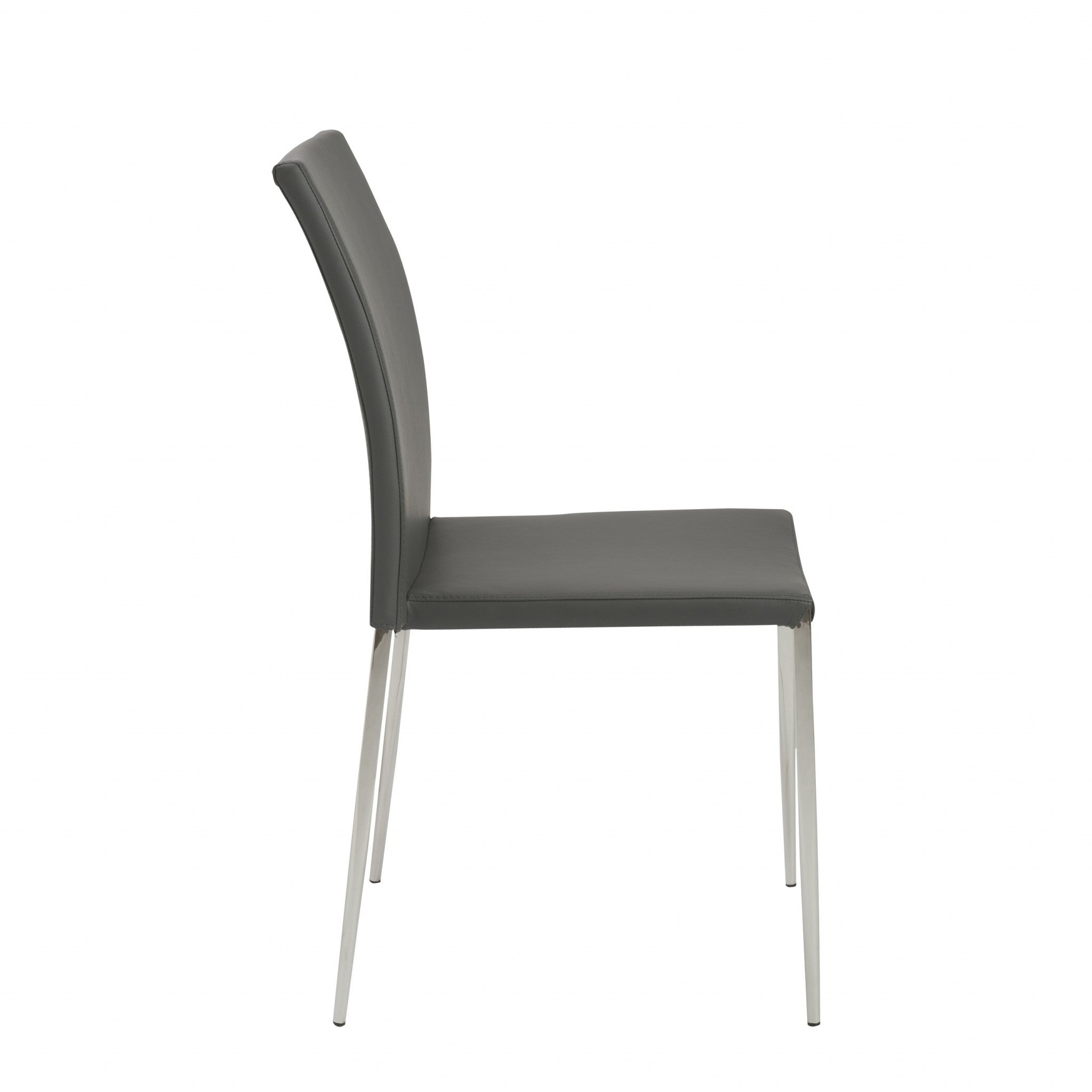 Set of Two Gray and Silver Upholstered Leather Dining Side Chairs-Dining Chairs-DECOROLALA