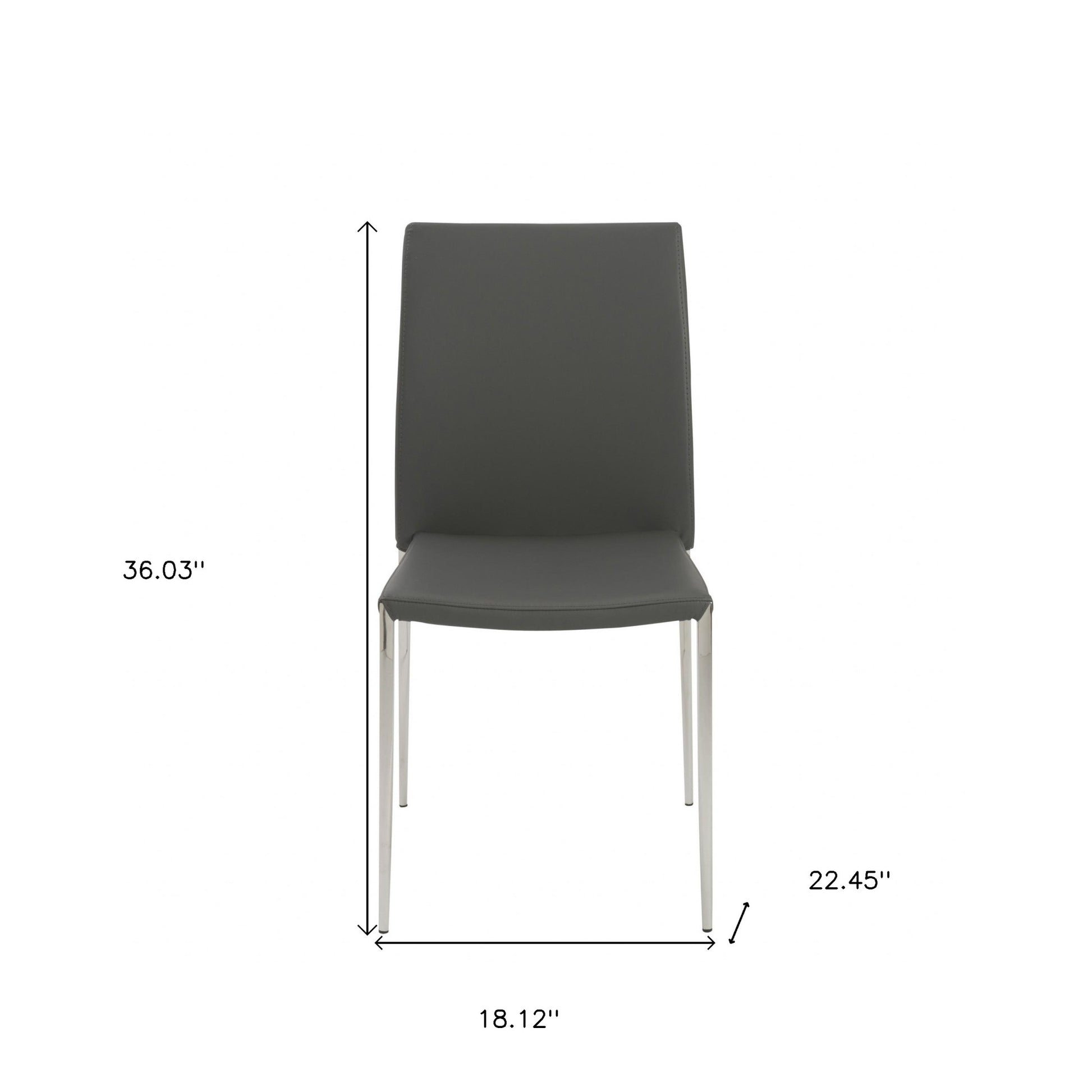 Set of Two Gray and Silver Upholstered Leather Dining Side Chairs-Dining Chairs-DECOROLALA