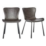 Set of Two Gray and Silver Upholstered Leather Dining Side Chairs-Dining Chairs-DECOROLALA