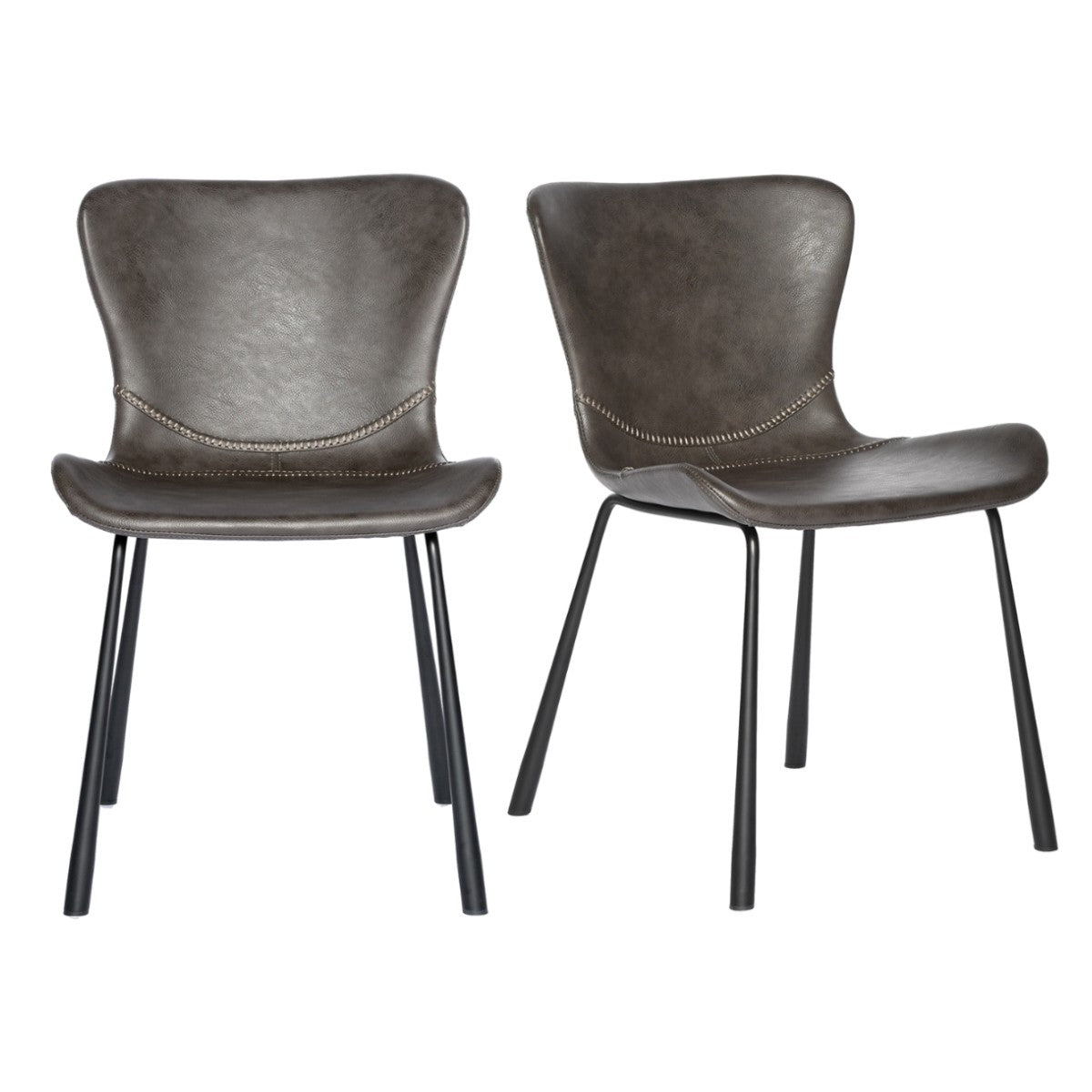 Set of Two Gray and Silver Upholstered Leather Dining Side Chairs-Dining Chairs-DECOROLALA