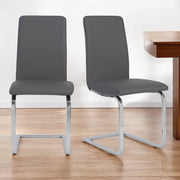 Set of Two Gray and Silver Upholstered Leather Dining Side Chairs-Dining Chairs-DECOROLALA
