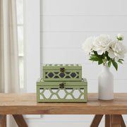 Set of Two Green Mirrored Glass And Solid Wood Box With Lid-Organizers-DECOROLALA